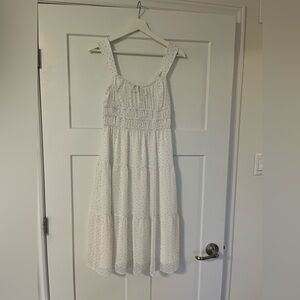 Sunday Best White Eyelet Midi Dress with Smocked Bodice
